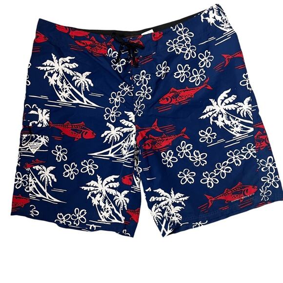 Columbia Other - Columbia PFG Swim Trunks Board Shorts Mens 42 Red White Blue Hawaiian Fish